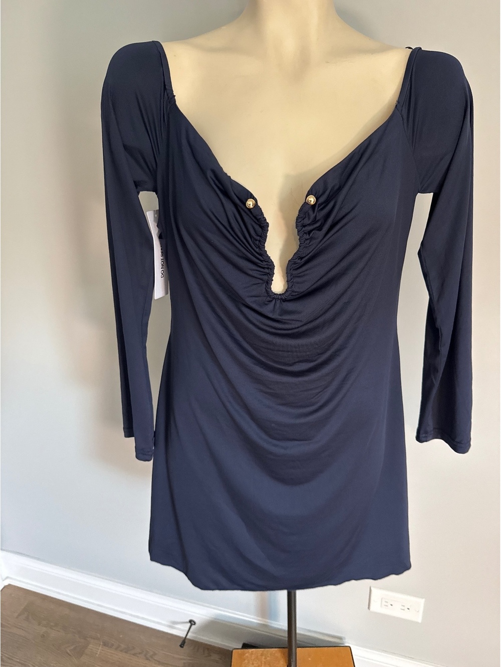 Princess Polly‎ Off the Shoulder Navy Blue Long Sleeve Mini Dress
